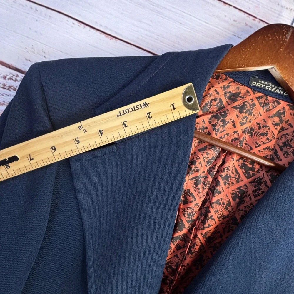 Vintage‎ Wide Lapel Preppy Navy Blue Blazer 38/40R Gold Buttons Hopsack Summer